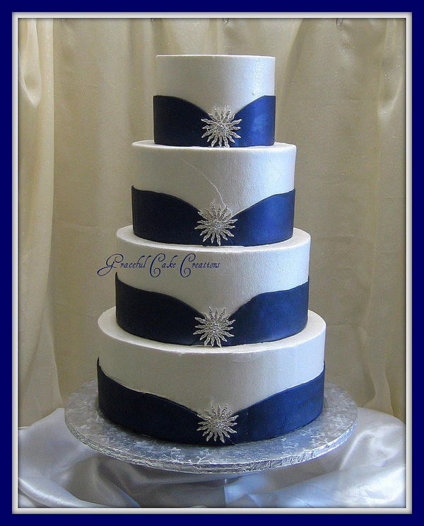 Blue White and Silver Wedding Cake