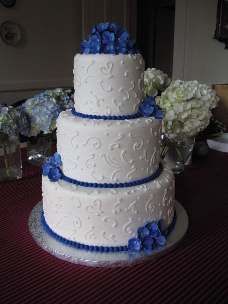 Royal Blue and White Wedding Cake