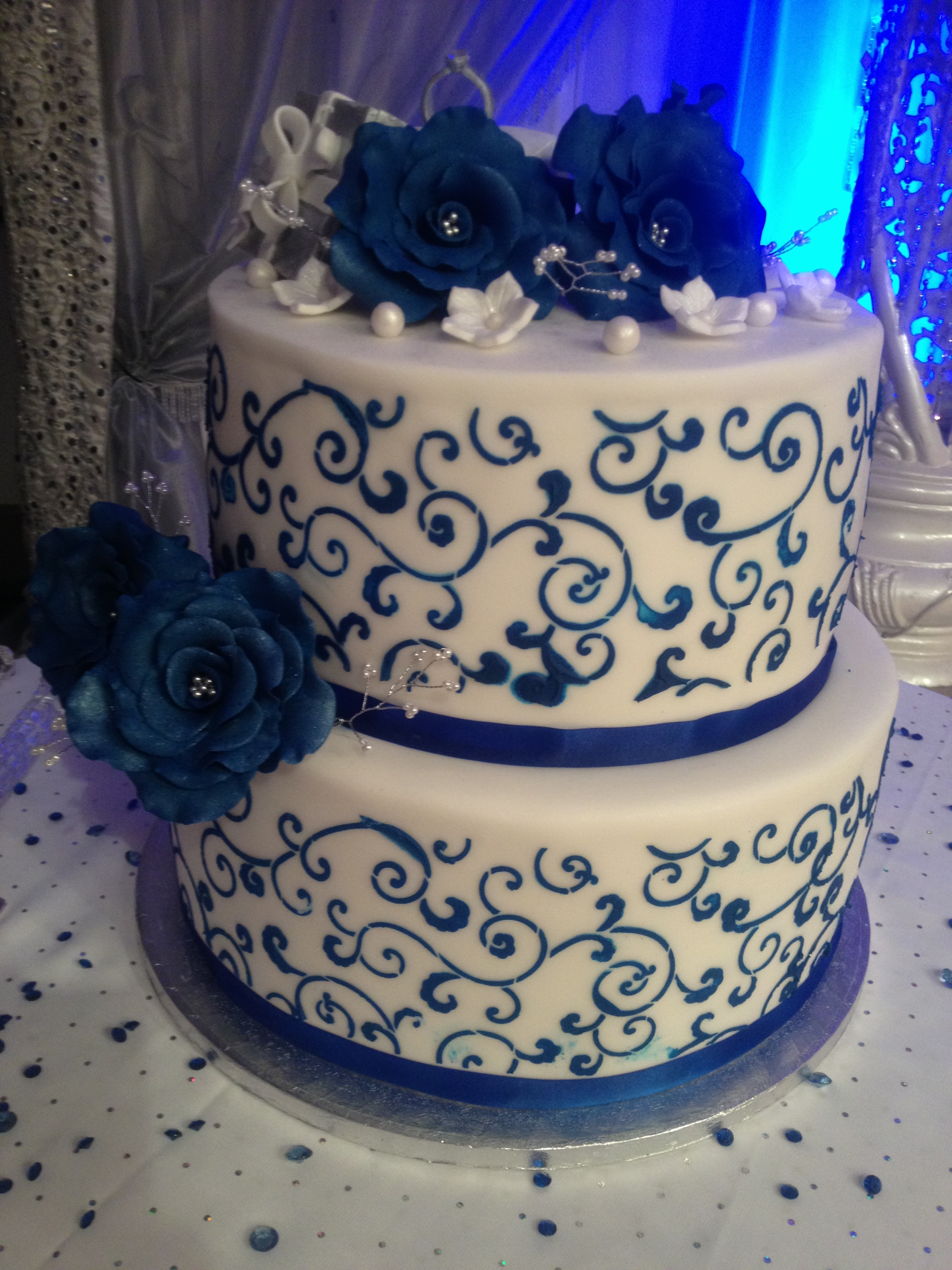 Royal Blue White and Silver Wedding Cakes