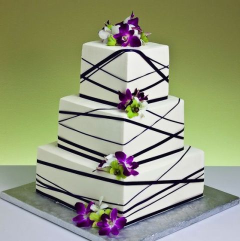 Square Wedding Cake with Ribbon Square Wedding Cake with Ribbon