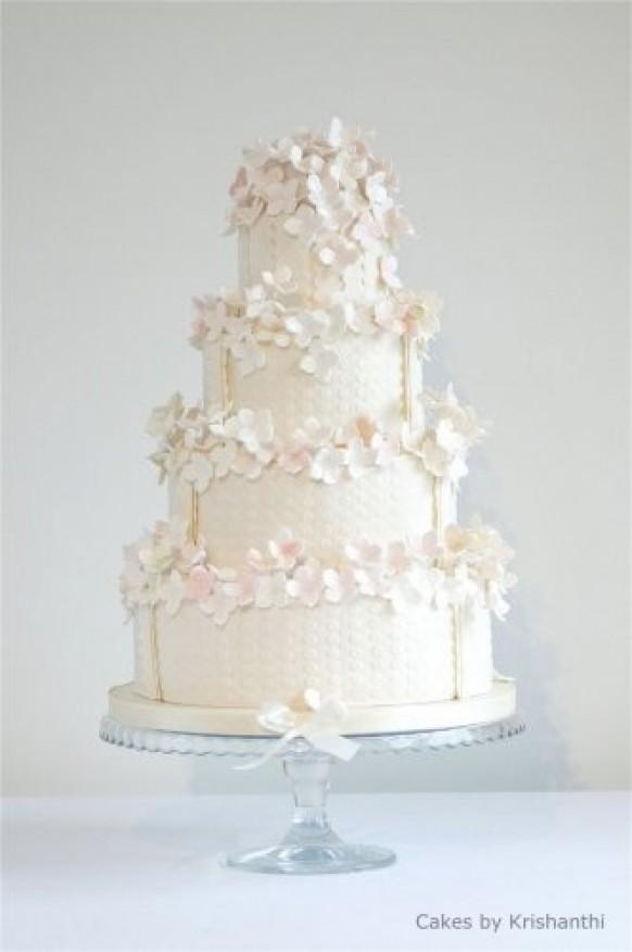 Wedding Cake Decorated with Hydrangeas