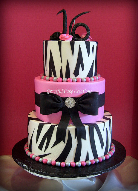 Hot Pink and Zebra Print Birthday Cake Hot Pink and Zebra Print Birthday Cake
