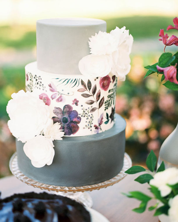 Painted Floral Wedding Cake