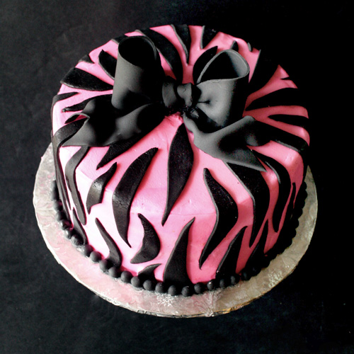 Pink and Black Zebra Print Birthday Cake