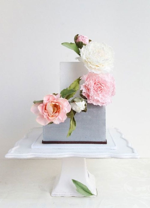 Square Wedding Cake with Flowers Square Wedding Cake with Flowers