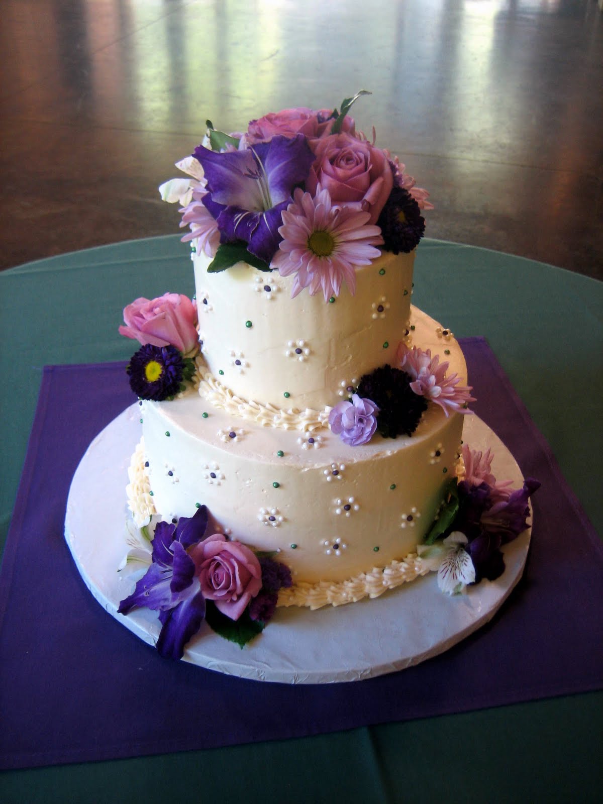 Wedding Cake with Purple Flowers Wedding Cake with Purple Flowers