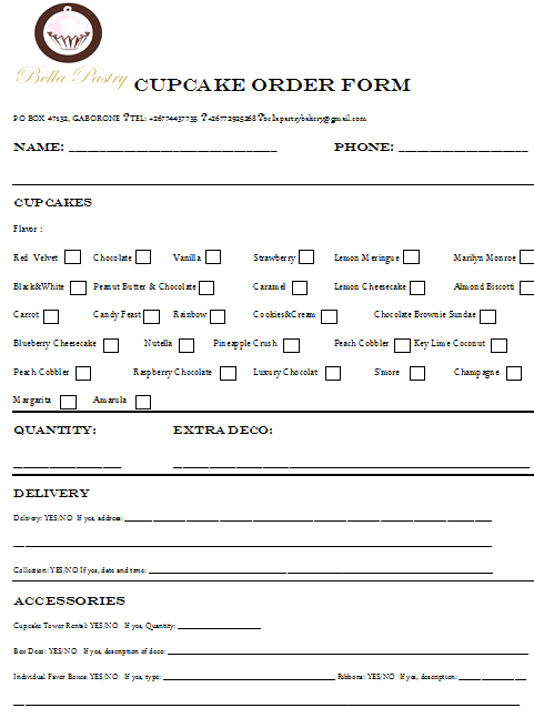 cake order form printable bakery order form