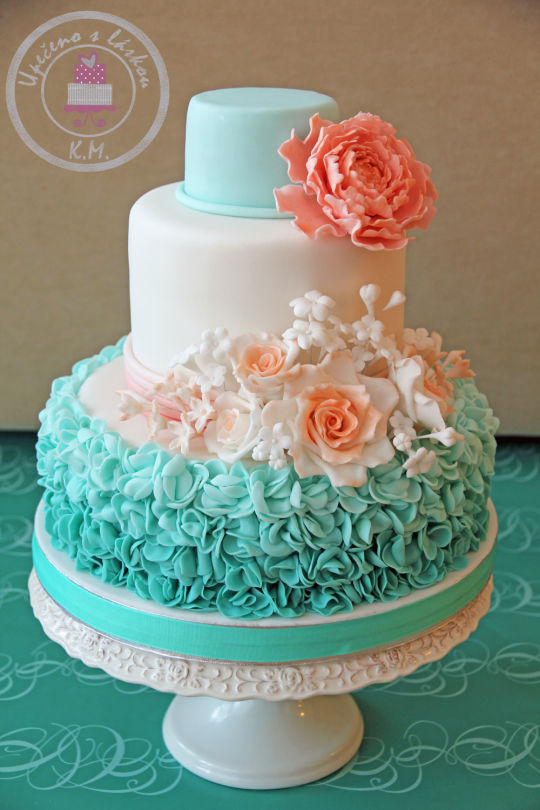 Peach and Mint Green Wedding Cake Peach and Mint Green Wedding Cake