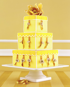 Square Wedding Cake with Yellow Flowers Square Wedding Cake with Yellow Flowers