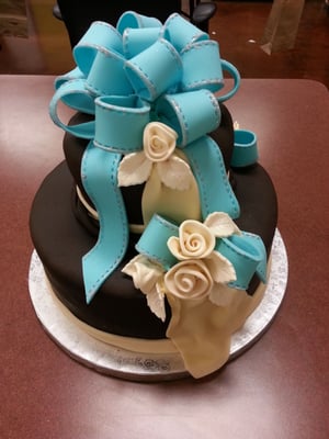 Teal Cake with Fondant Bow Teal Cake with Fondant Bow