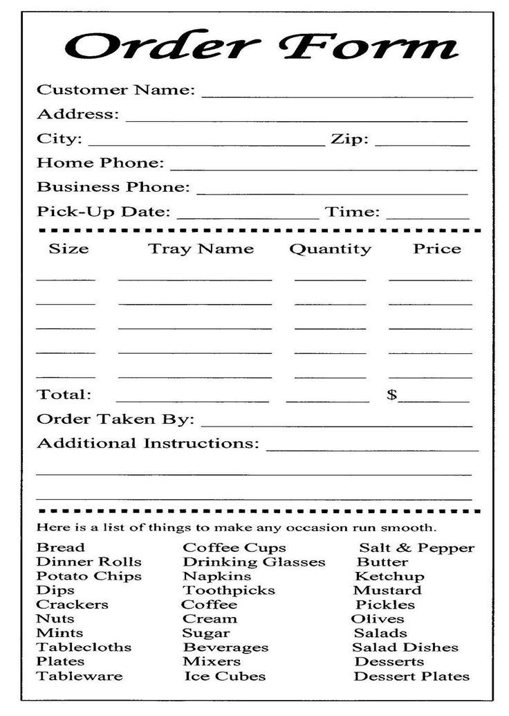 Bakery Order Form Template