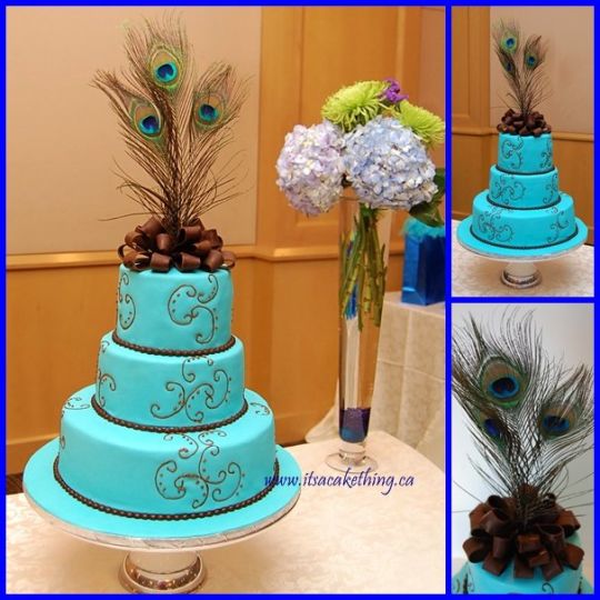 Bridal Shower Cake with Peacock Feathers Bridal Shower Cake with Peacock Feathers