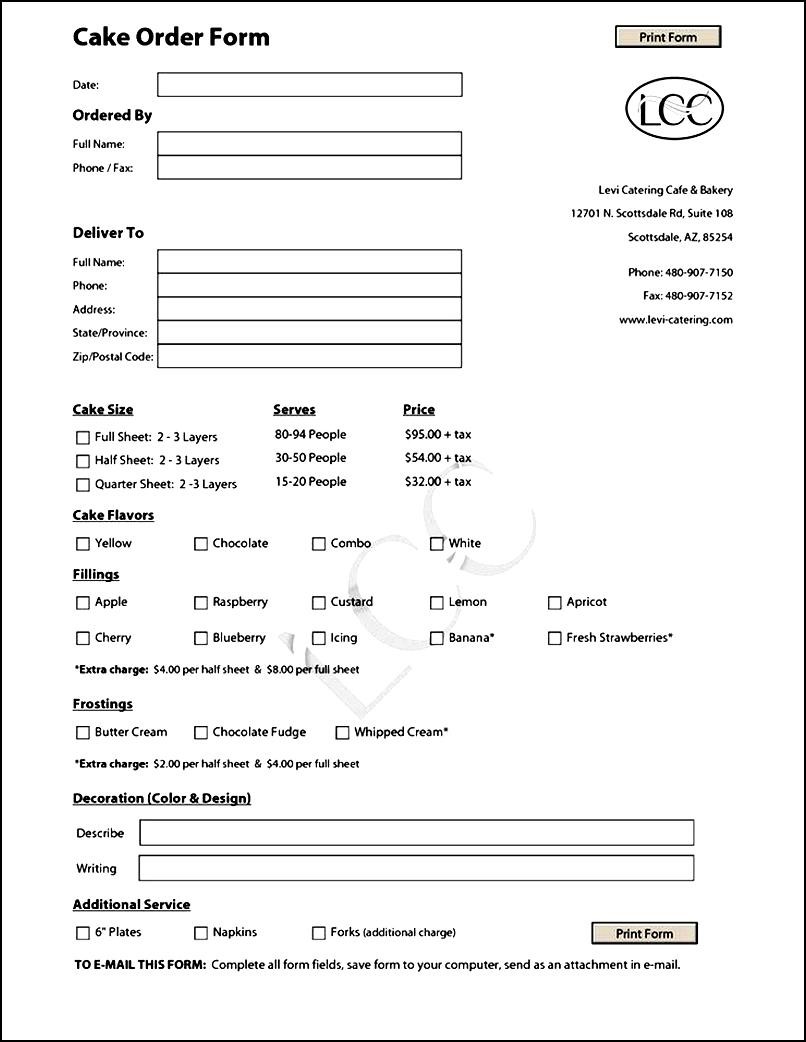 Cake Order Form Templates Free