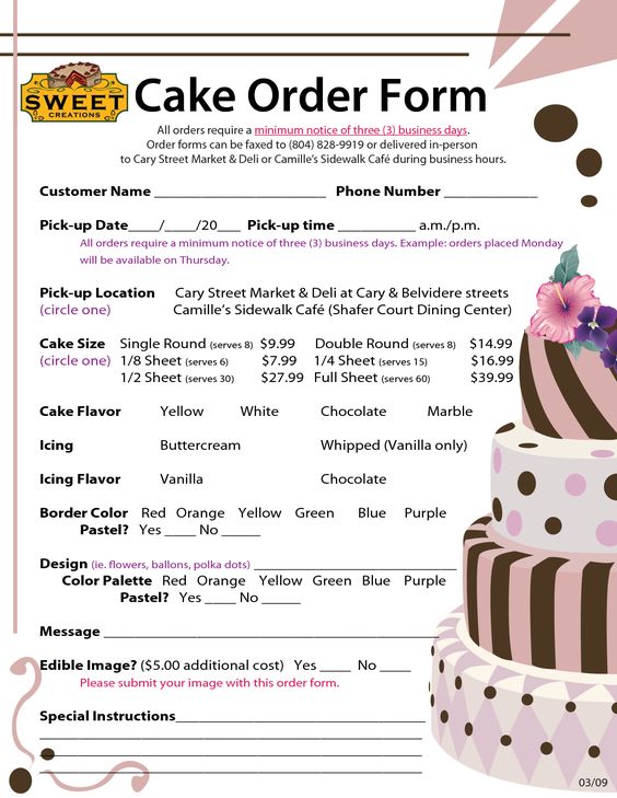 Cake Order Form Templates Free