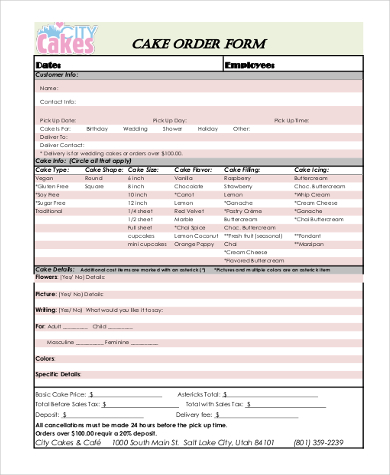 Free Printable Cake Order Forms