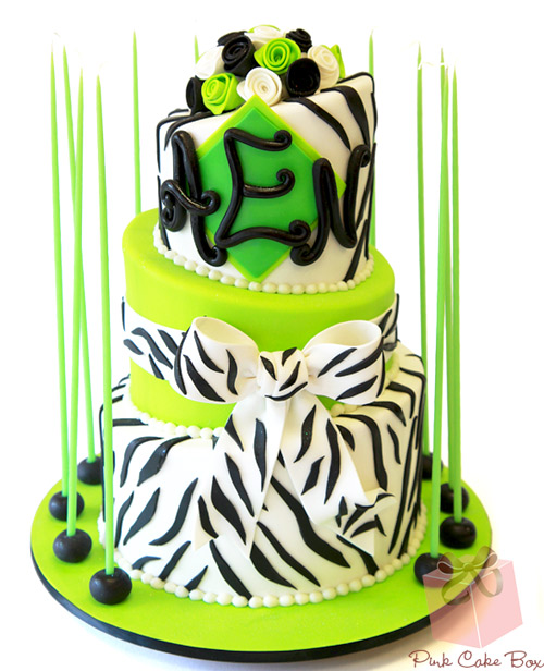Neon Zebra Print Birthday Cake
