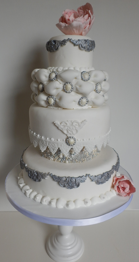 Wedding Cakes with Pink and Silver