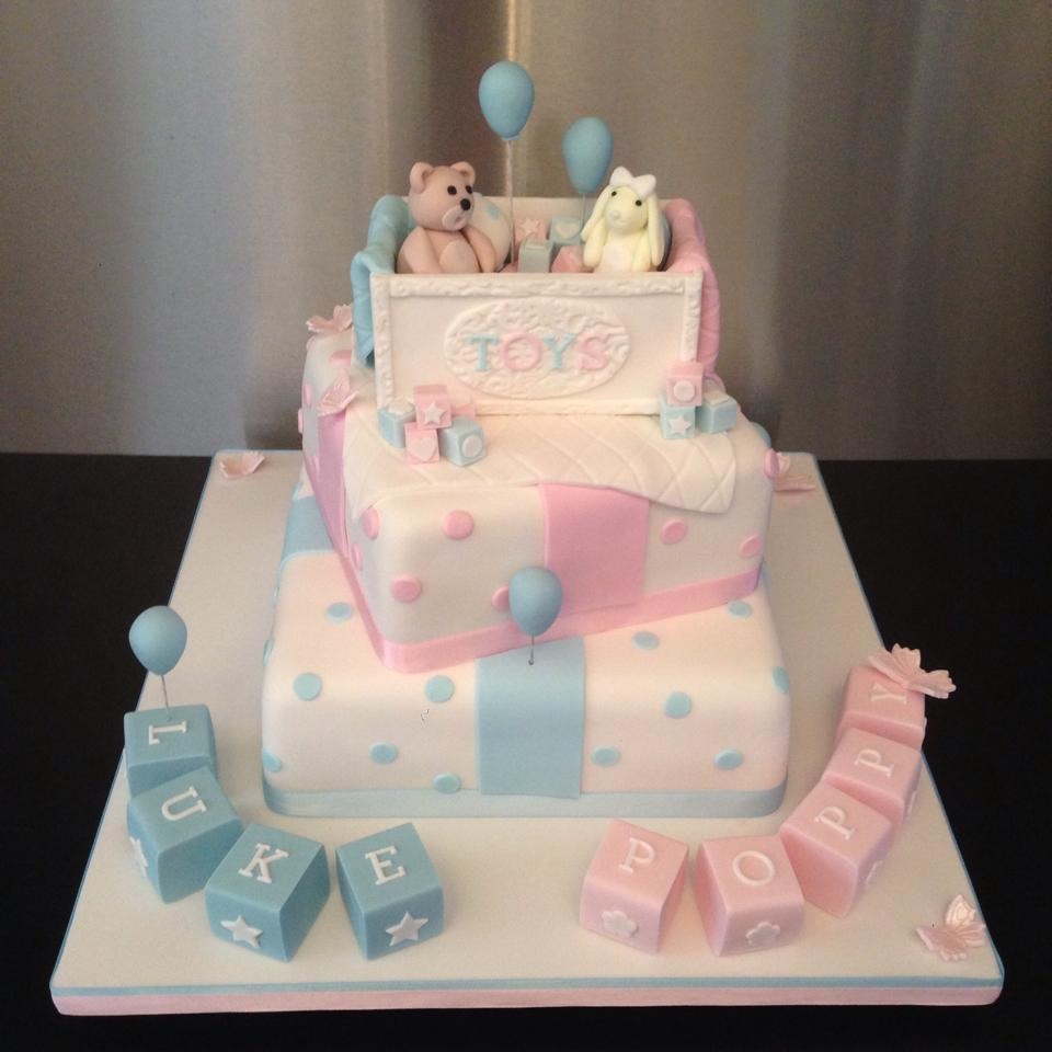 Gender Reveal Cake for Twin Boy and Girl Gender Reveal Cake for Twin Boy and Girl