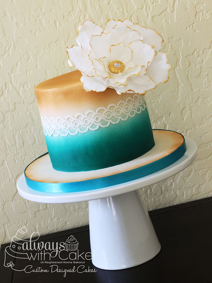 Gold and Teal Wedding Cake Gold and Teal Wedding Cake