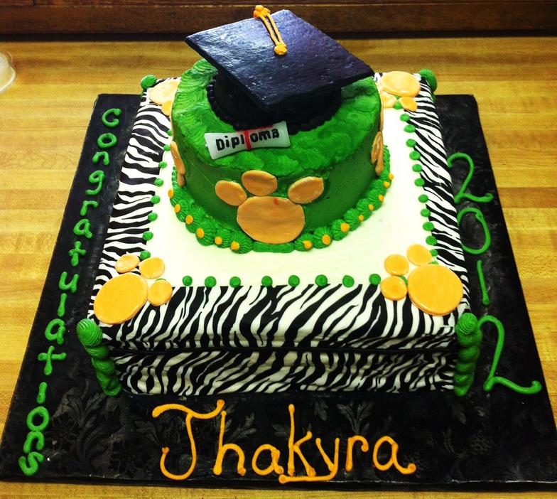 Green and Yellow Graduation Cake