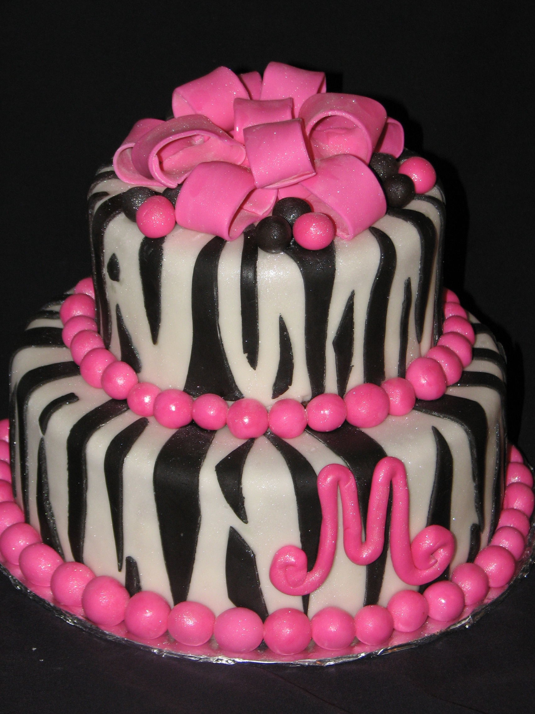Pink Zebra Print Birthday Cake