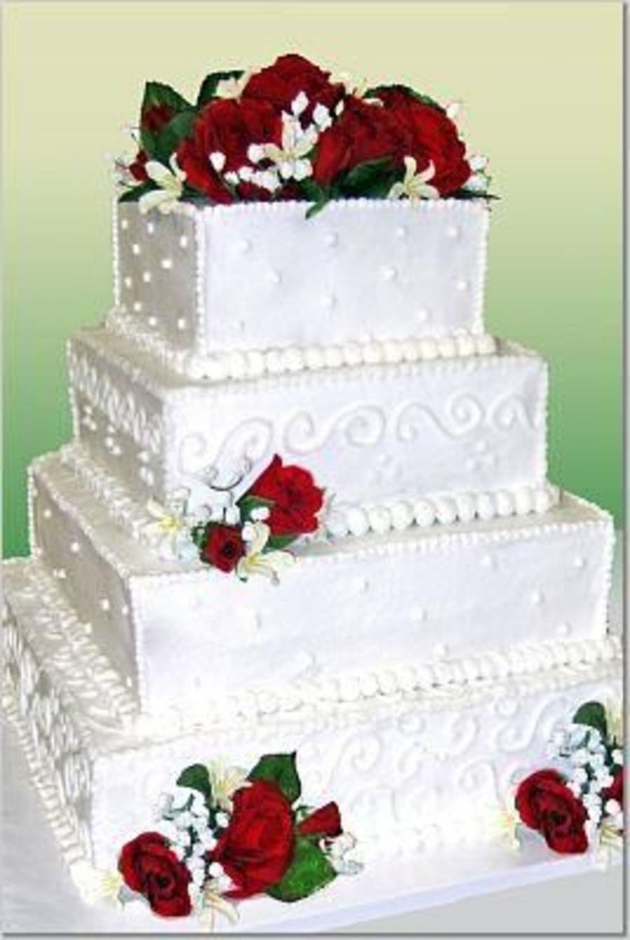 Square Wedding Cake with Red Roses Square Wedding Cake with Red Roses