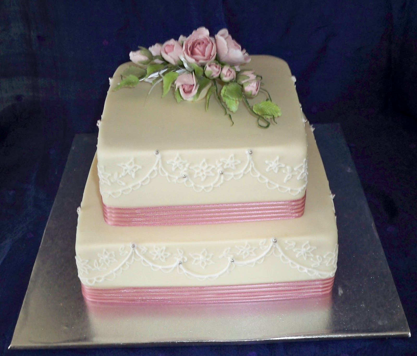 Square Wedding Cakes with Pink Flowers Square Wedding Cakes with Pink Flowers