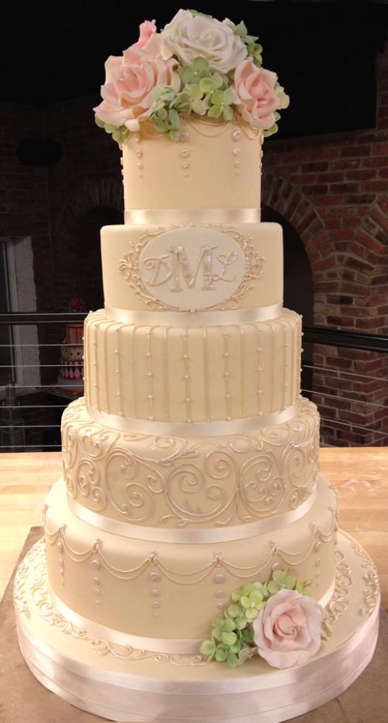 White Wedding Cake with Fondant Flowers White Wedding Cake with Fondant Flowers