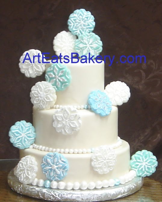 Blue and White Snowflake Wedding Cake Blue and White Snowflake Wedding Cake