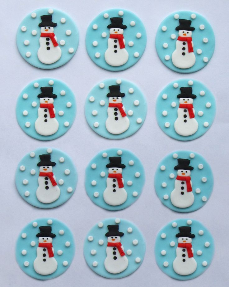 Christmas Snowman Fondant Cupcake Toppers Christmas Snowman Fondant Cupcake Toppers