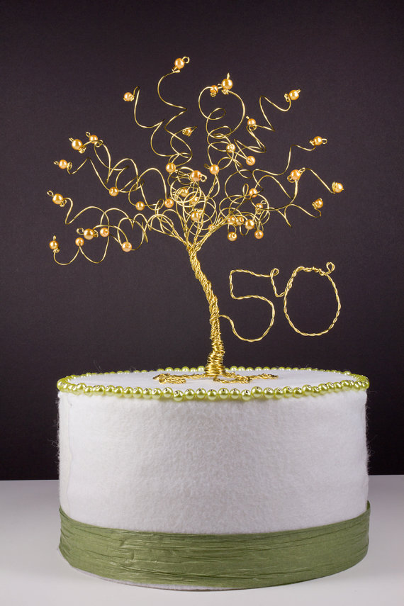 Gold 50th Anniversary Tree Cake Topper Gold 50th Anniversary Tree Cake Topper