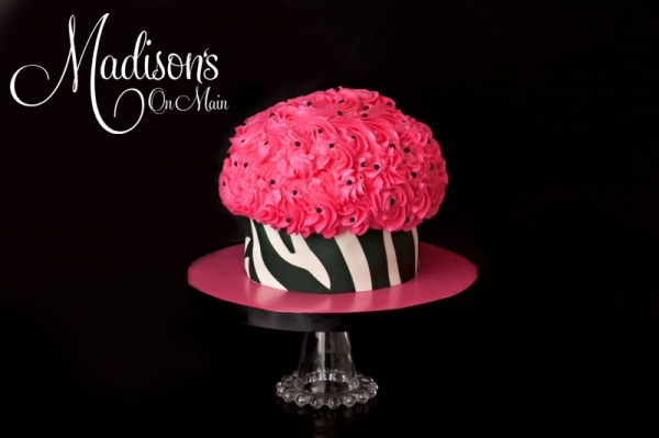 Pink Zebra Birthday Cake and Cupcakes