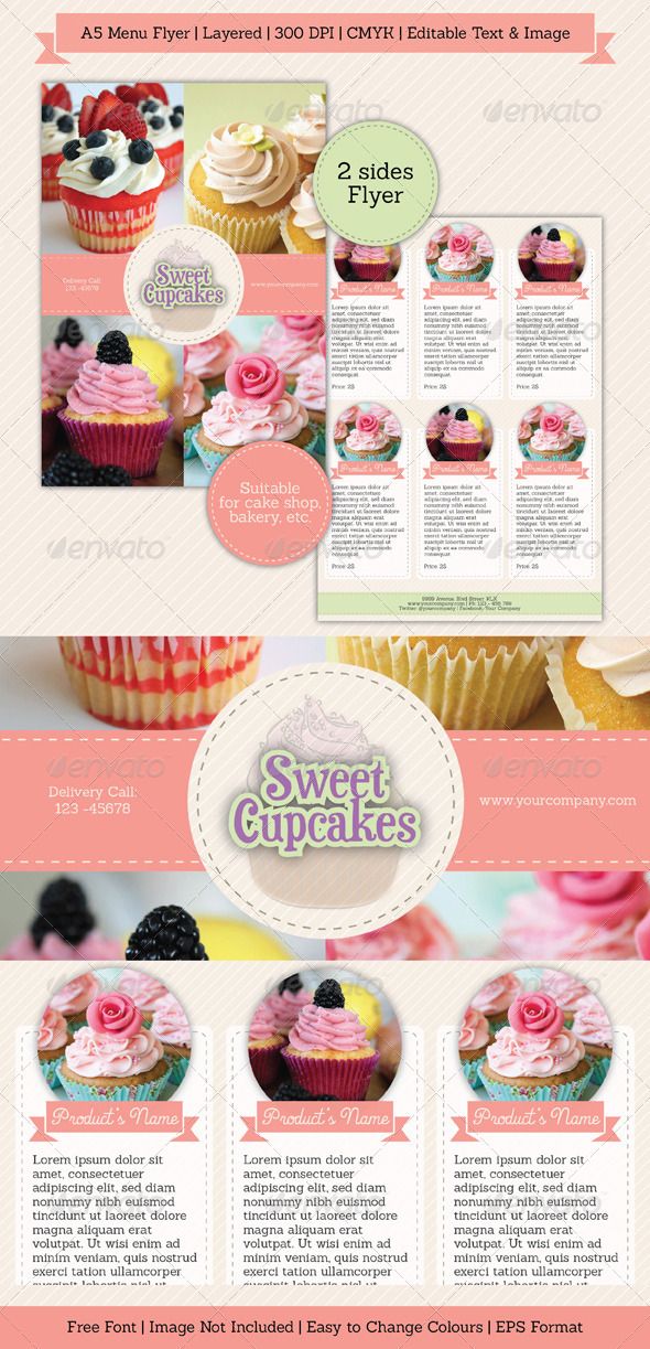 8 brochures pies cakes and cupcakes photo restaurant menu flyer cupcake flyer template