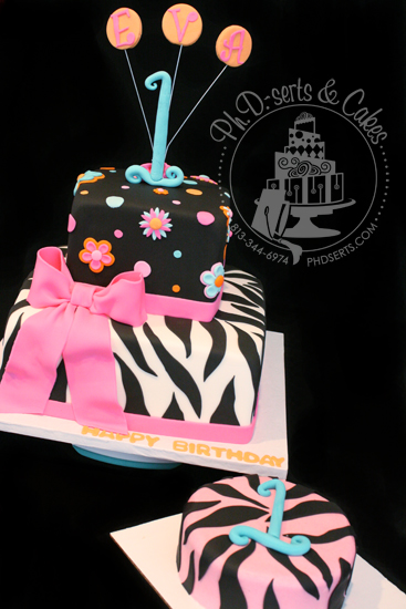 Zebra Print 1st Birthday Cake