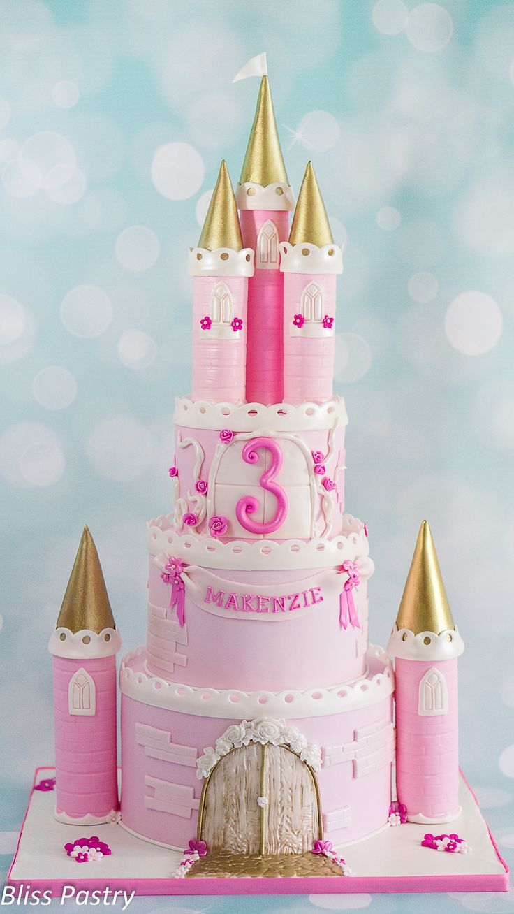 Gold and Pink Princess Castle Cake Gold and Pink Princess Castle Cake