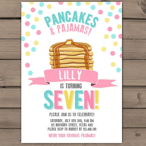 Pancakes and Pajamas Birthday Party Invitations Pancakes and Pajamas Birthday Party Invitations