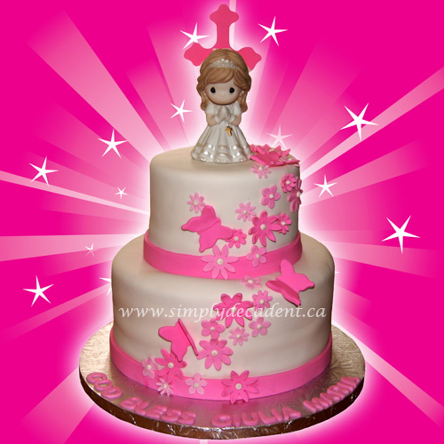 Communion Fondant Cake with Flower Communion Fondant Cake with Flower
