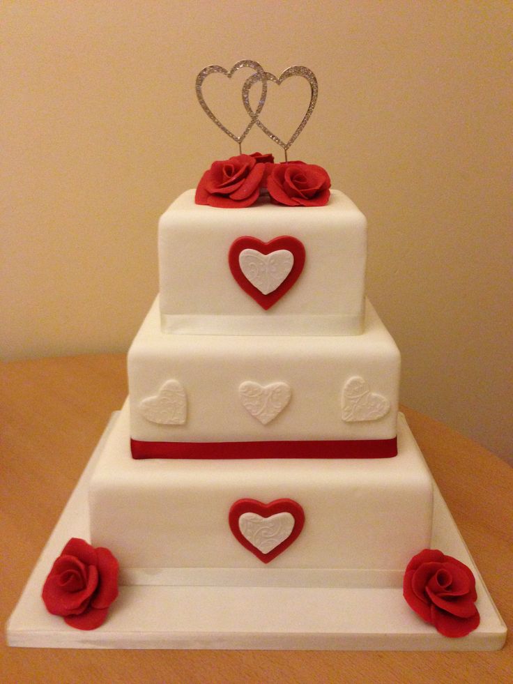 Red and White Square Wedding Cake Red and White Square Wedding Cake