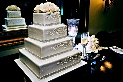 Silver and White Square Wedding Cake Silver and White Square Wedding Cake