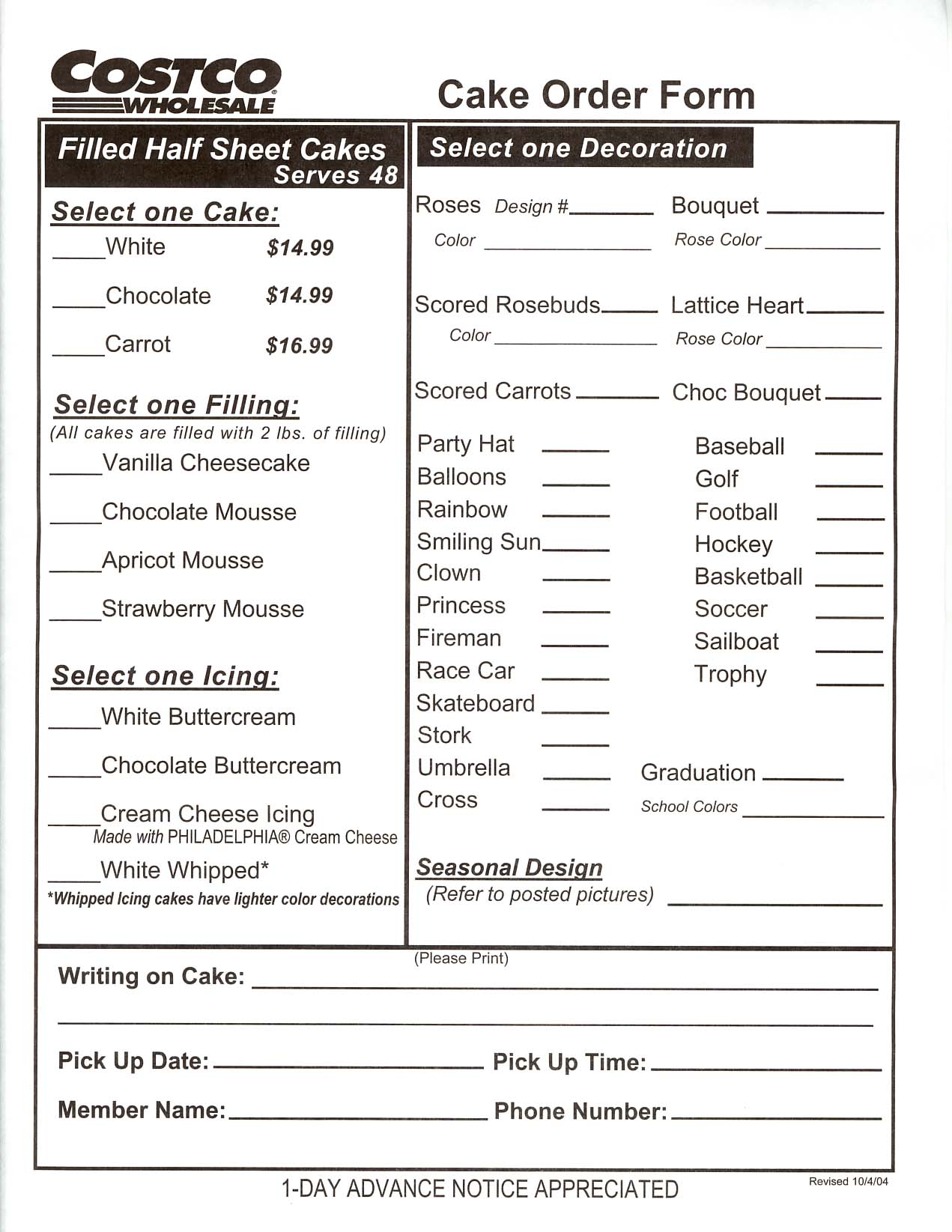 Costco Cake Order Form Costco Cake Order Form