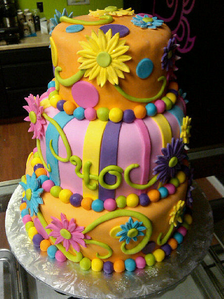 Neon 3 Tier Birthday Cake Neon 3 Tier Birthday Cake