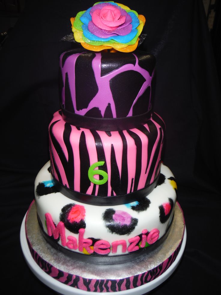 Neon Animal Print Birthday Cake Neon Animal Print Birthday Cake