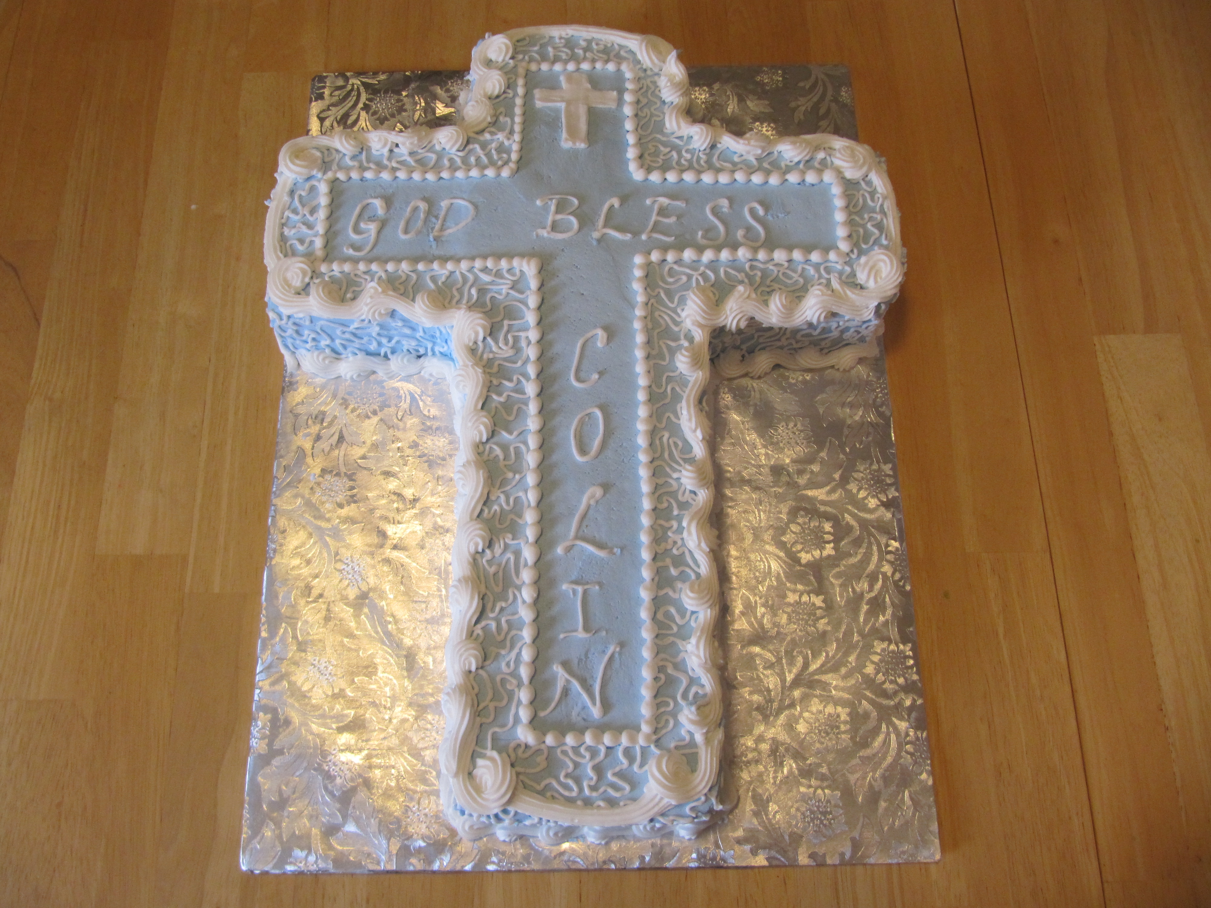 Baby Boy Baptism Cross Cake