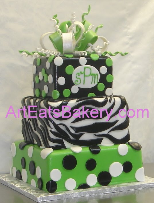 Black White and Green Birthday Cake