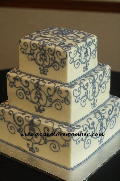 Blue Wedding Cake with Scrolls Blue Wedding Cake with Scrolls