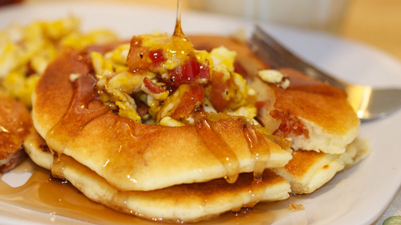 Breakfast Pancake Eggs and Bacon Breakfast Pancake Eggs and Bacon