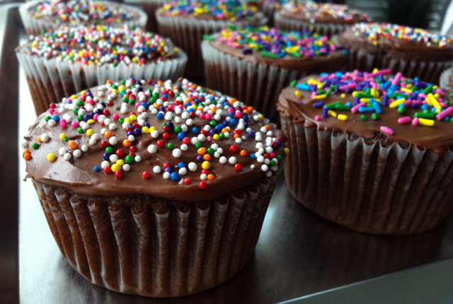 Chocolate Cupcakes with Rainbow Sprinkles