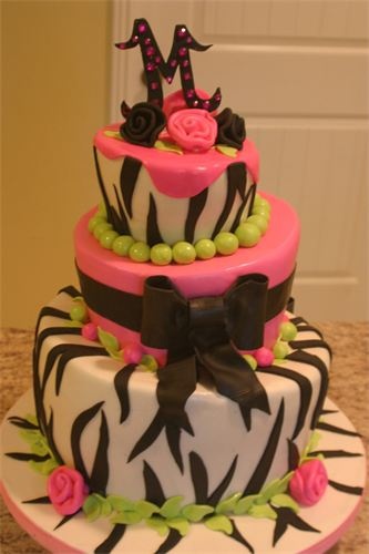 Hot Pink and Lime Green Zebra Cake