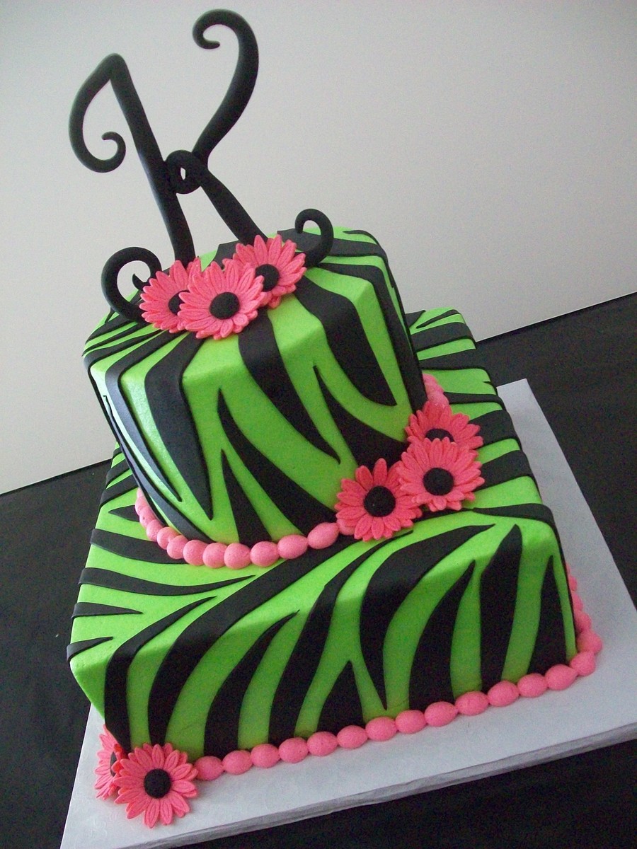 Lime Green Zebra Birthday Cake
