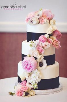 Navy Blue and Blush Pink Wedding Cake